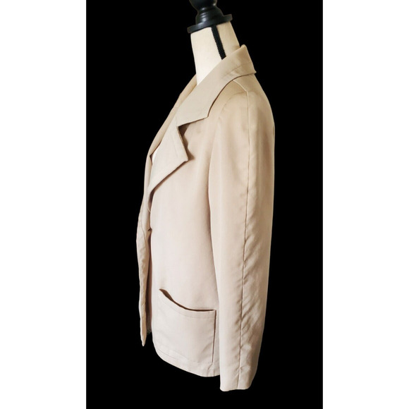 Vtg 80's DAVID HAYES Neiman Marcus 100% Wool Tan Blazer Jacket Sz 12 - Picture 2 of 7